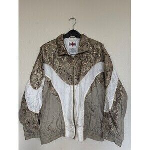Vintage Active Frontier Nylon Ski Jacket Small Metallic Floral Y2K Track Zip